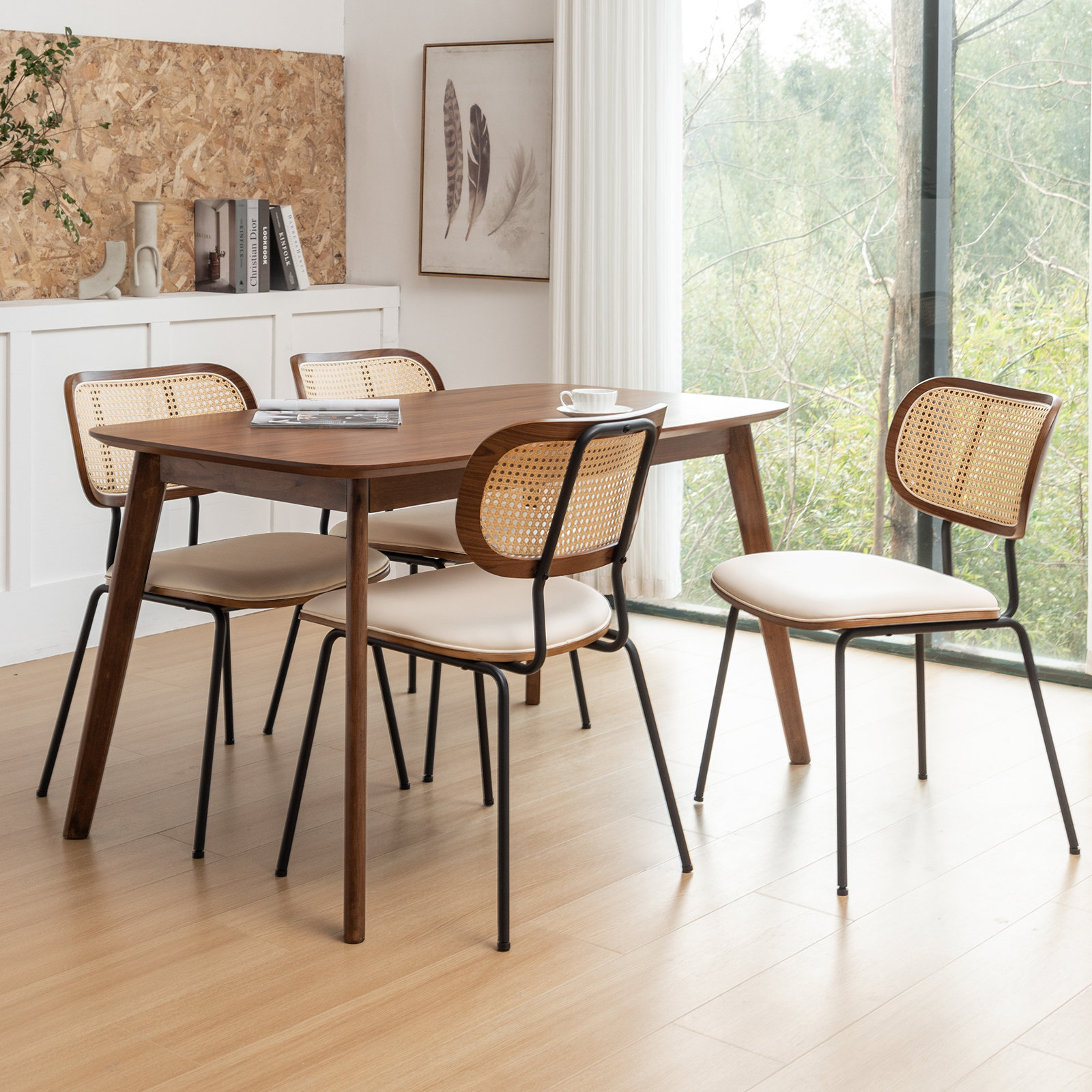 Bayou Breeze Basilina Vegan Leather Dining Chair with Rattan Back